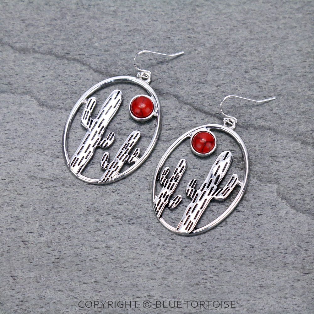 Oval Shape Cactus Dangle Earrings/D