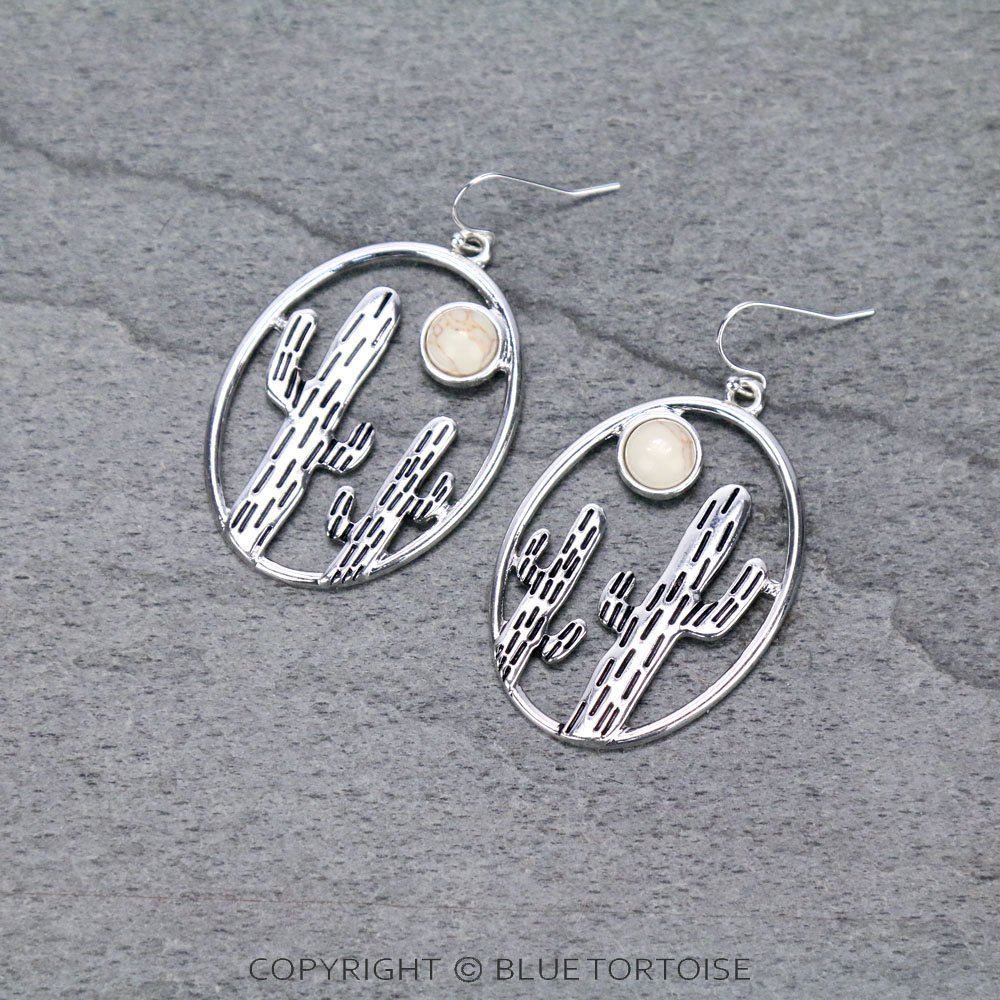 Oval Shape Cactus Dangle Earrings