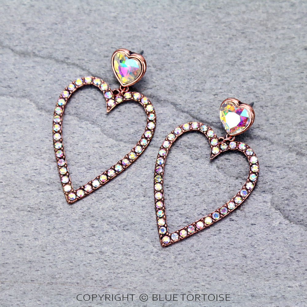 Heart with Glass Stone Stud Earrings