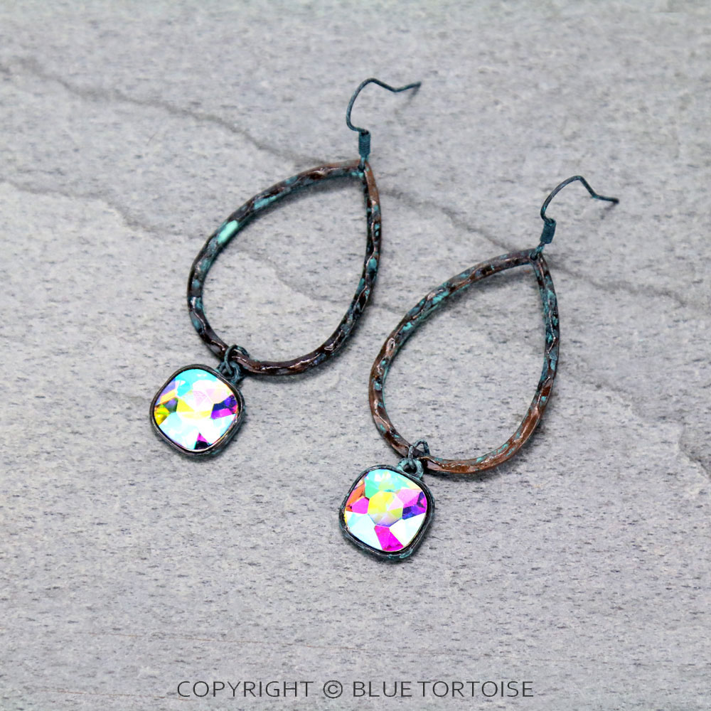Teardrop with Glass Stone Dangle Earrings