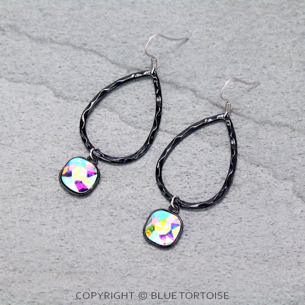 Teardrop with Glass Stone Dangle Earrings