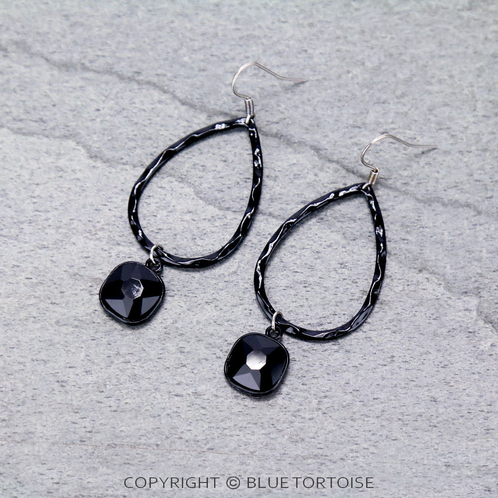Teardrop with Glass Stone Dangle Earrings