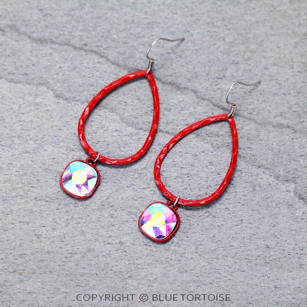 Teardrop with Glass Stone Dangle Earrings