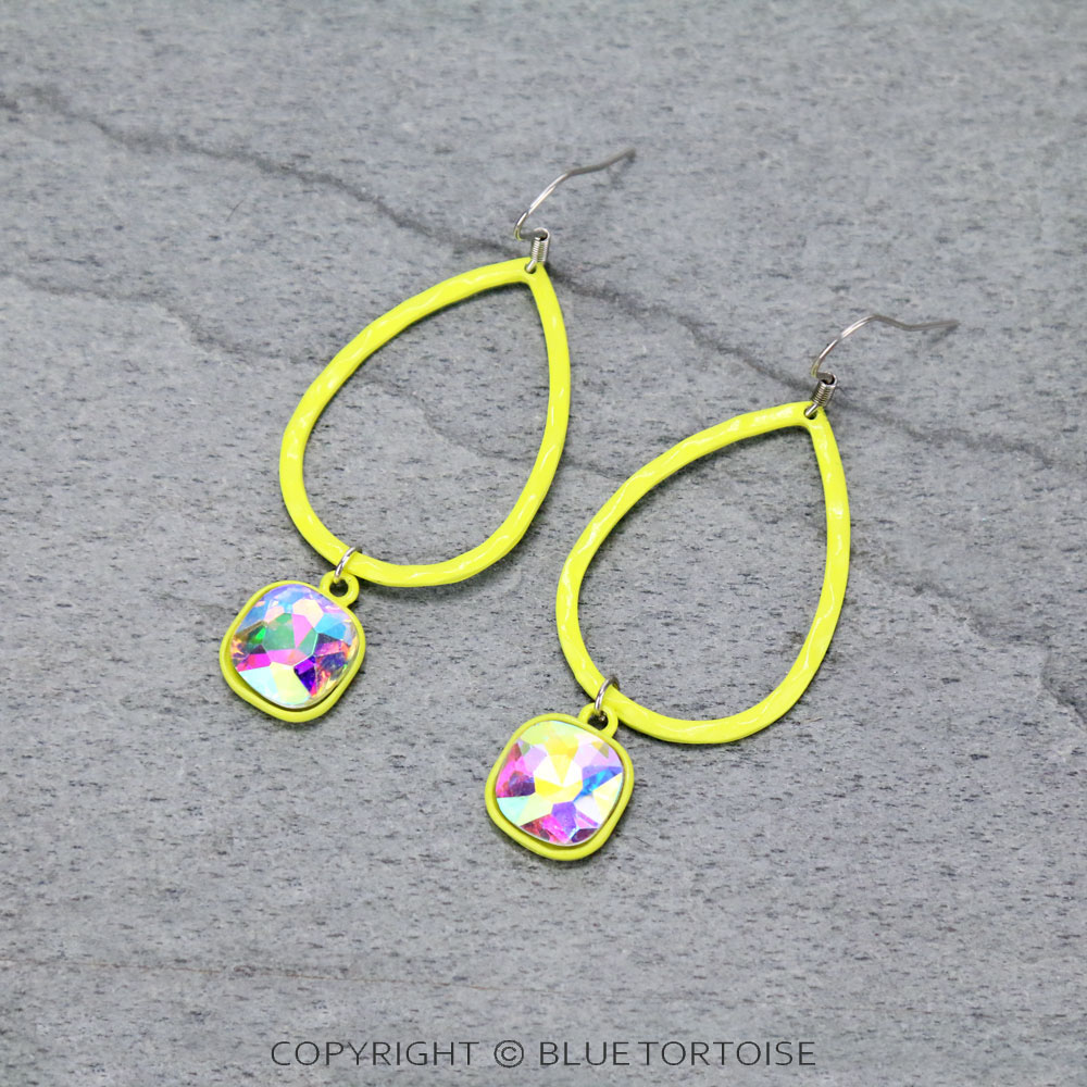 Teardrop with Glass Stone Dangle Earrings