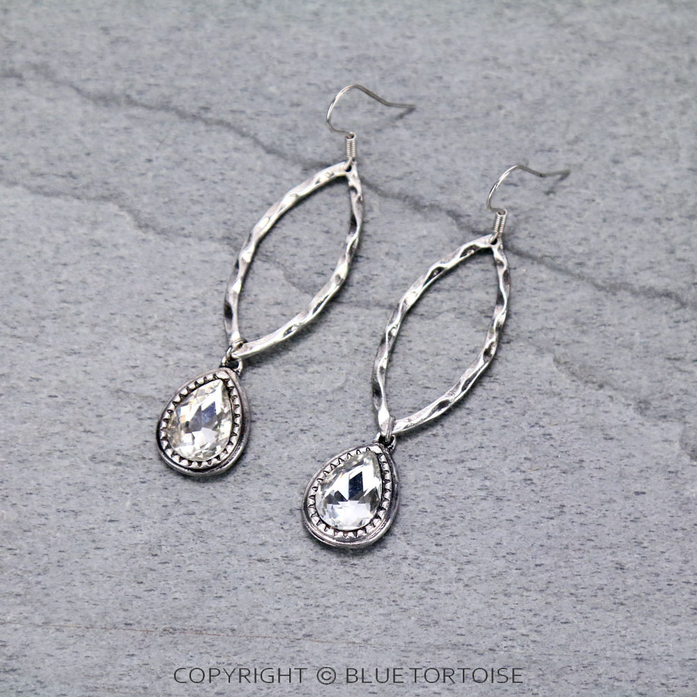 Oval with Glass Stone Dangle Earrings