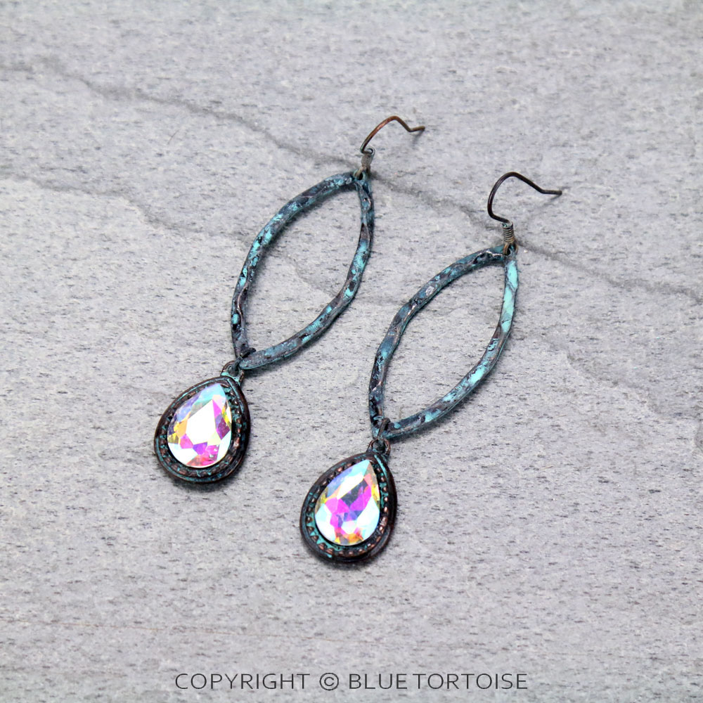 Oval with Glass Stone Dangle Earrings
