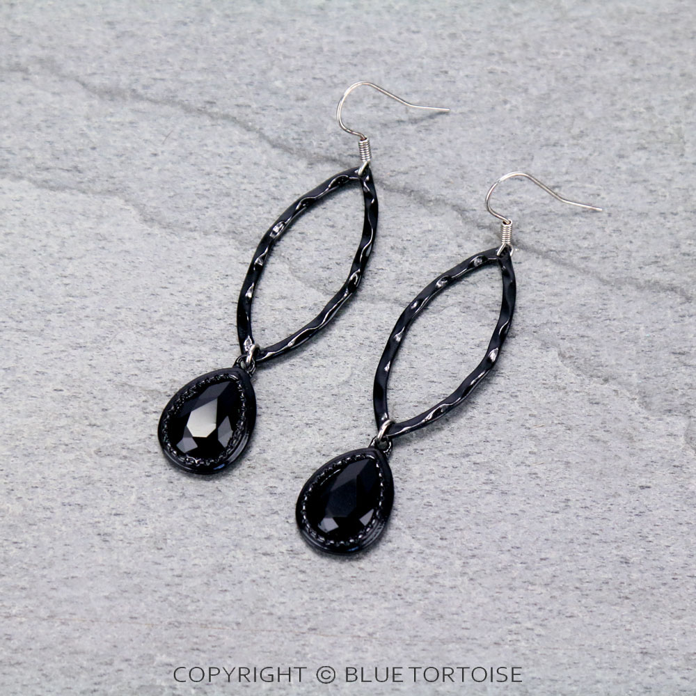 Oval with Glass Stone Dangle Earrings
