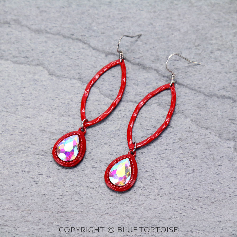 Oval with Glass Stone Dangle Earrings