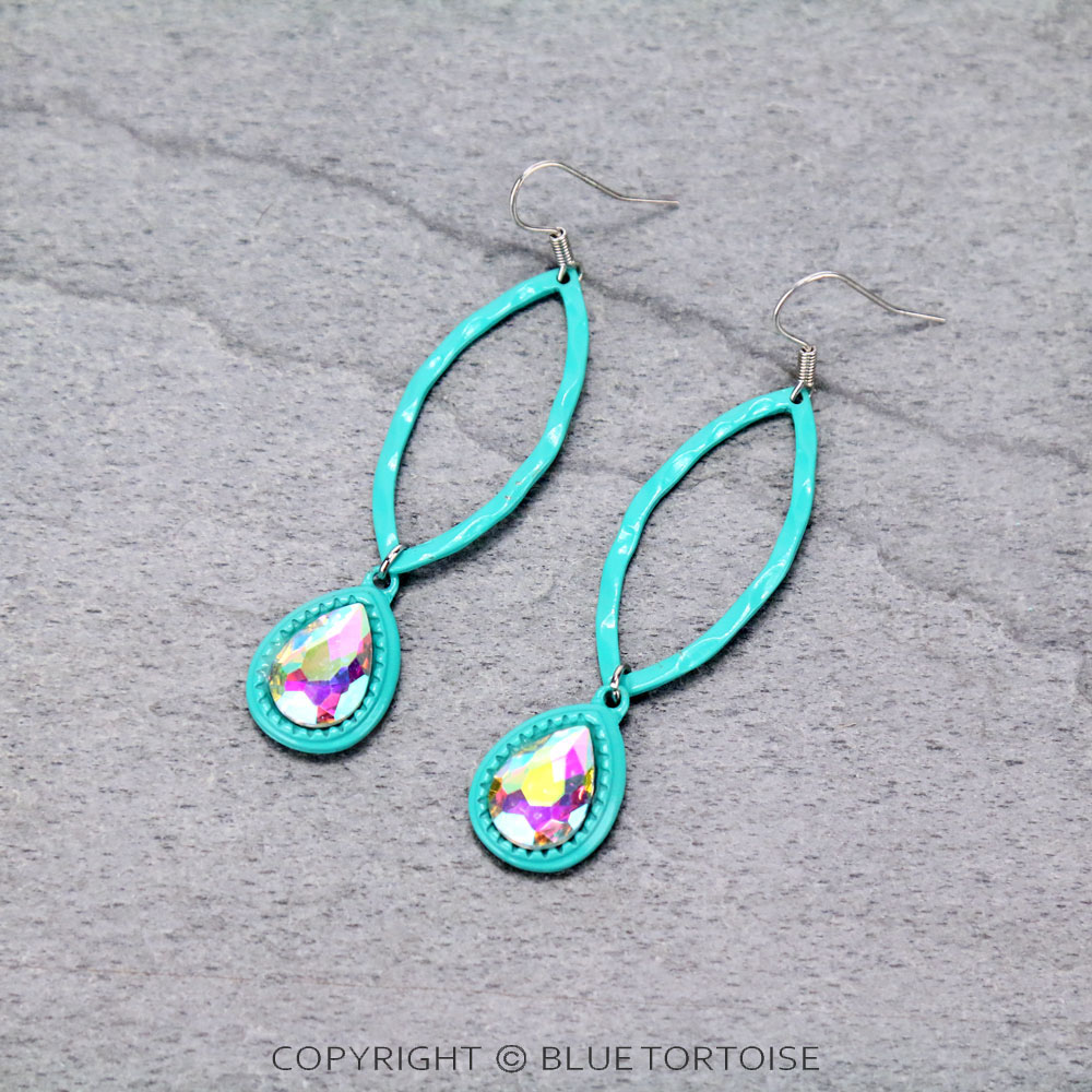 Oval with Glass Stone Dangle Earrings