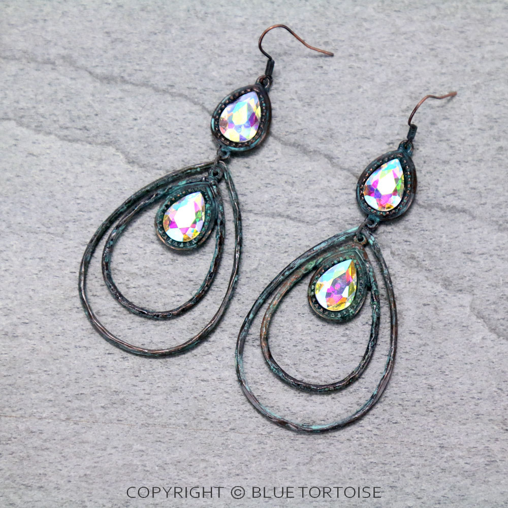 Teardrop with Glass Stone Dangle Earrings