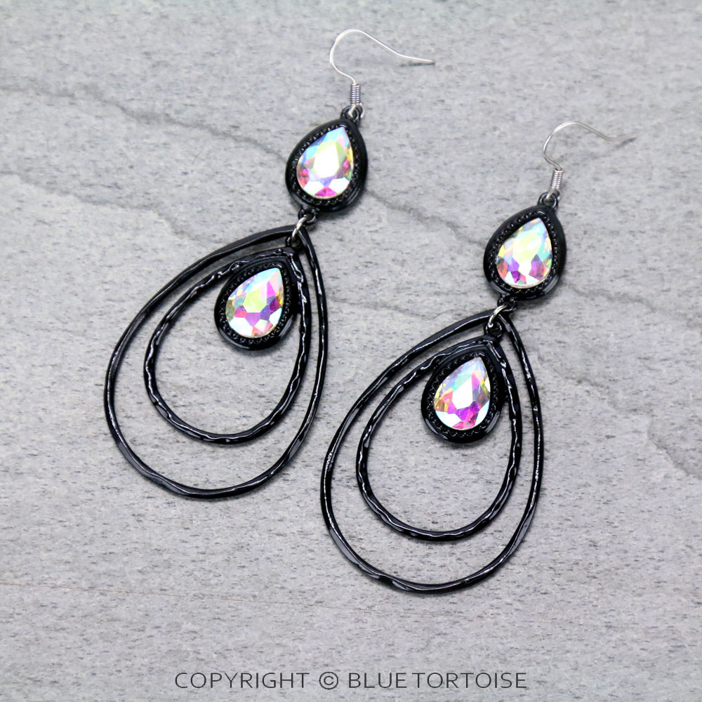 Teardrop with Glass Stone Dangle Earrings