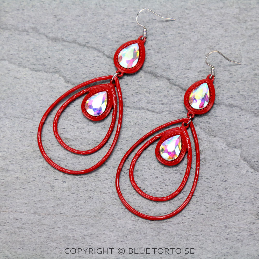 Teardrop with Glass Stone Dangle Earrings