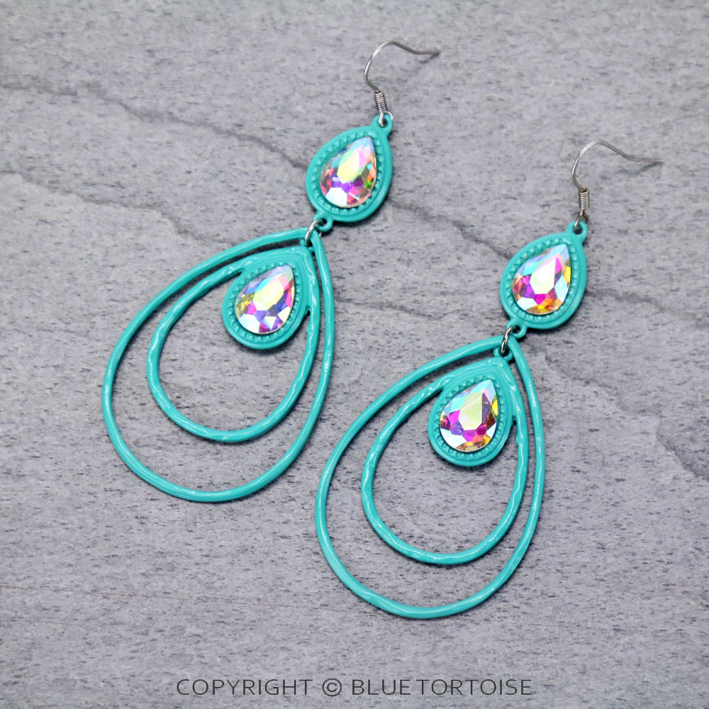 Teardrop with Glass Stone Dangle Earrings