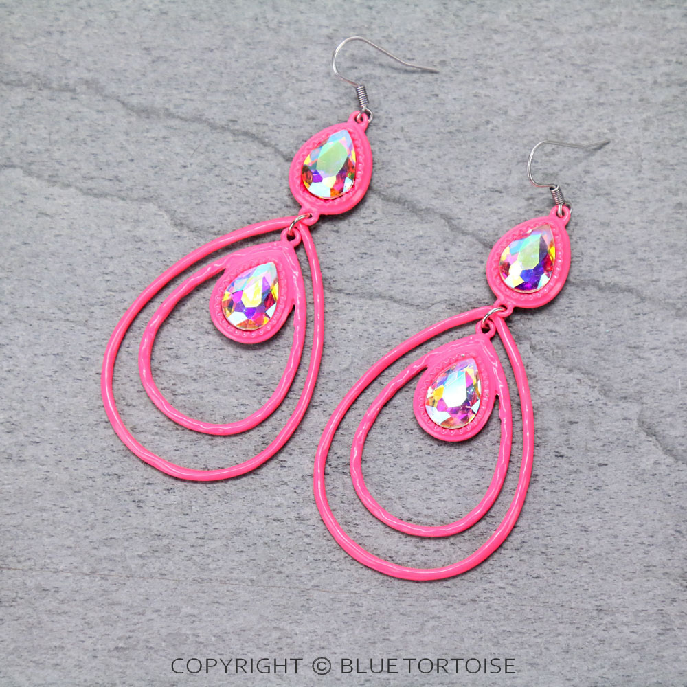 Teardrop with Glass Stone Dangle Earrings