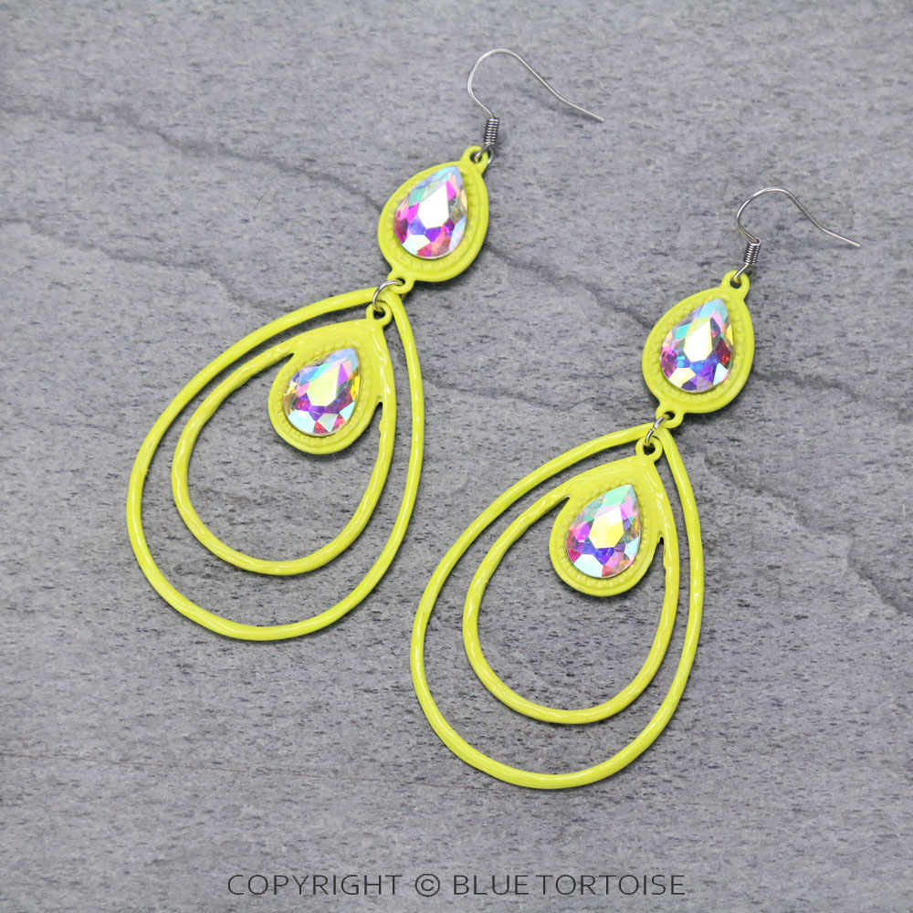 Teardrop with Glass Stone Dangle Earrings
