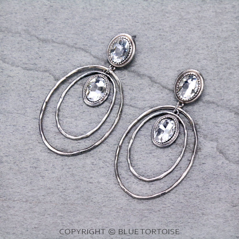 Oval with Glass Stone Stud Earrings