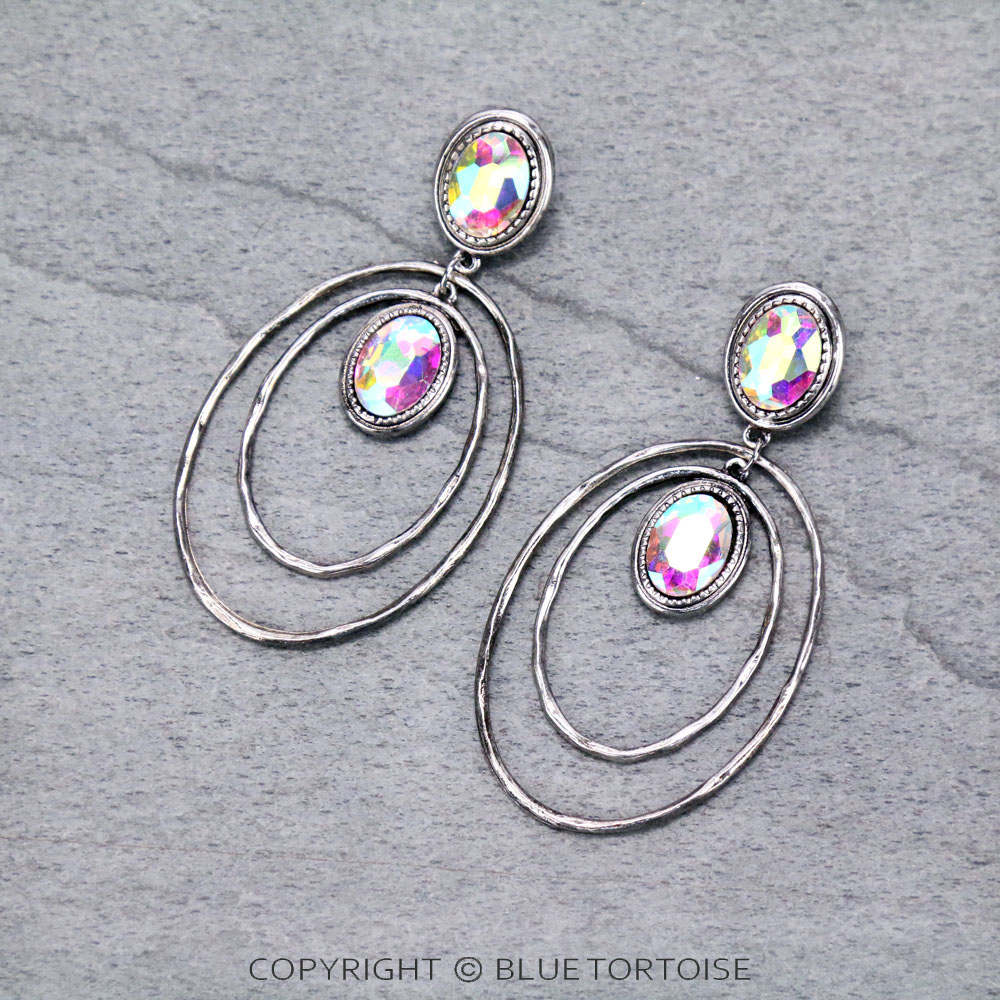 Oval with Glass Stone Stud Earrings