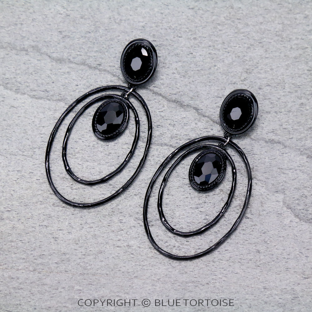 Oval with Glass Stone Stud Earrings