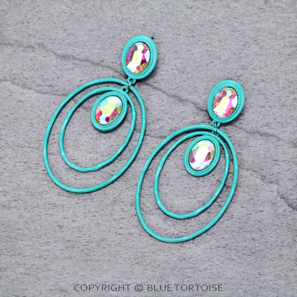 Oval with Glass Stone Stud Earrings