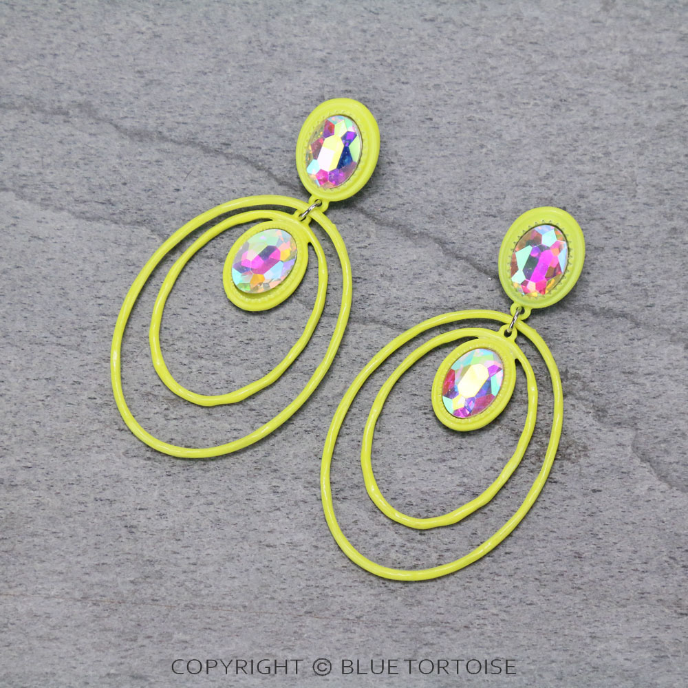 Oval with Glass Stone Stud Earrings