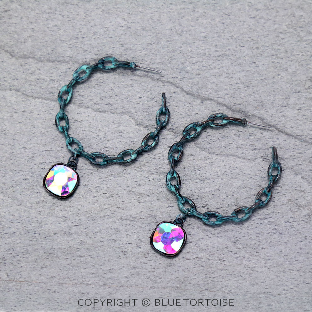 Chain Hoop with Glass Stone Earrings