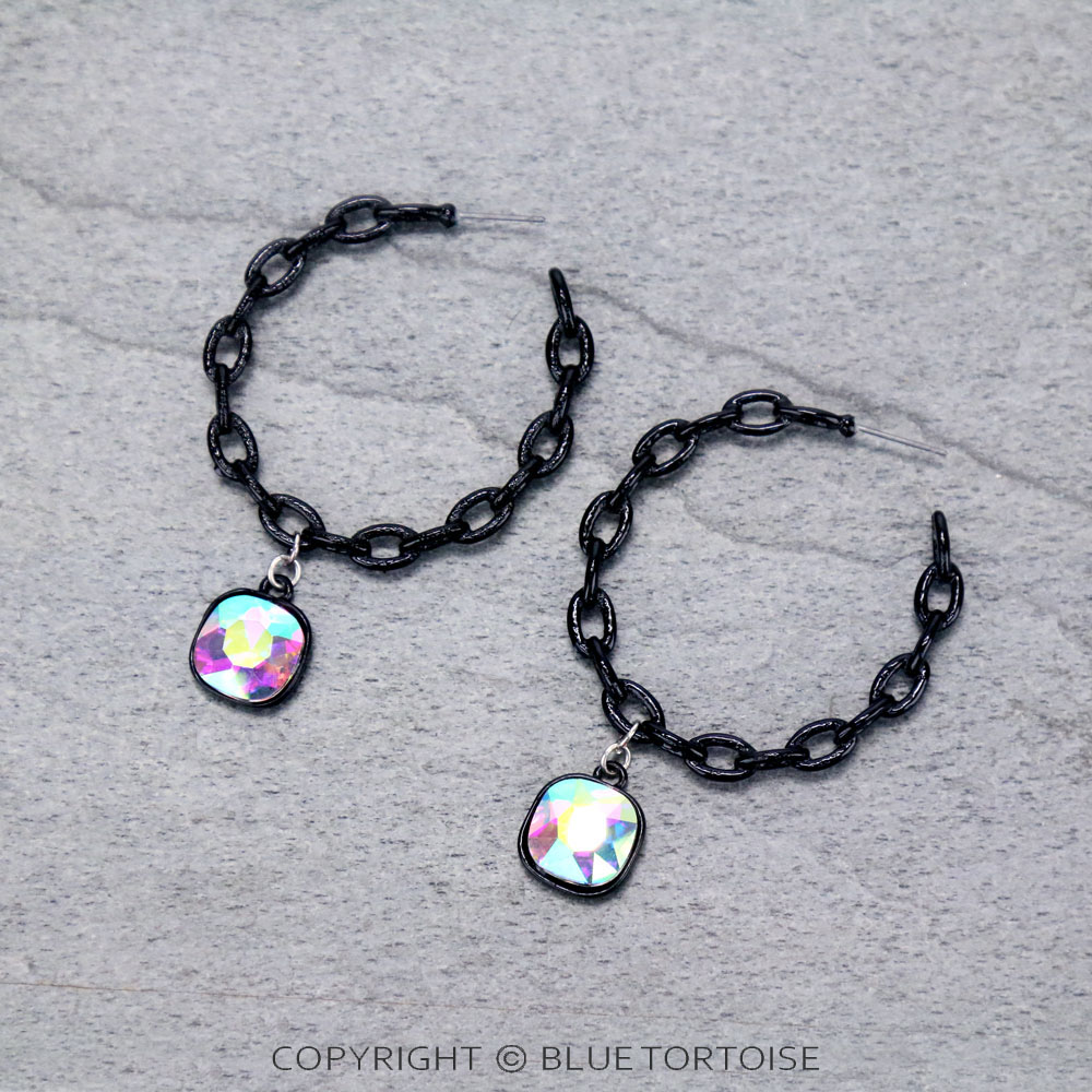 Chain Hoop with Glass Stone Earrings