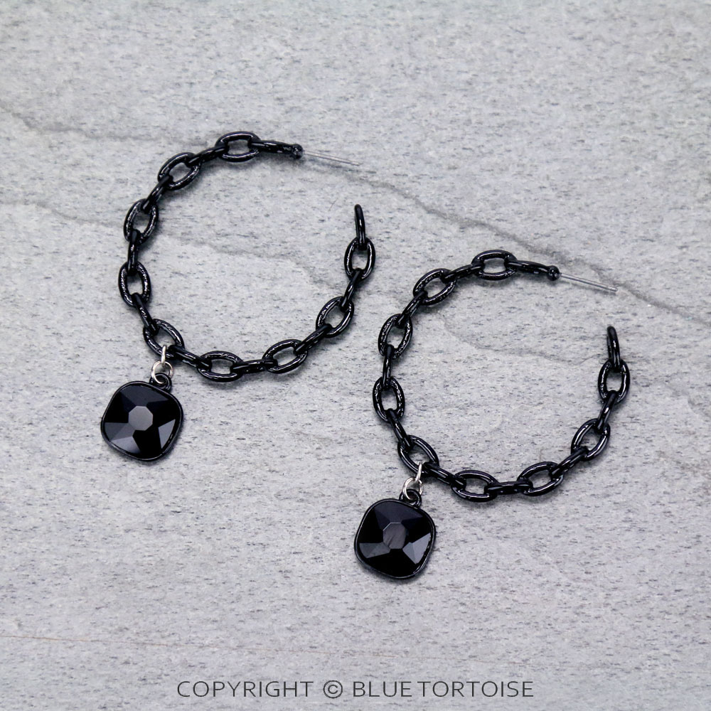 Chain Hoop with Glass Stone Earrings