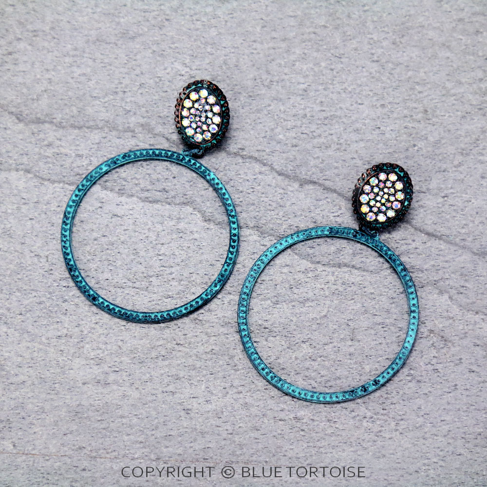 Circle with Stone Stud Earrings