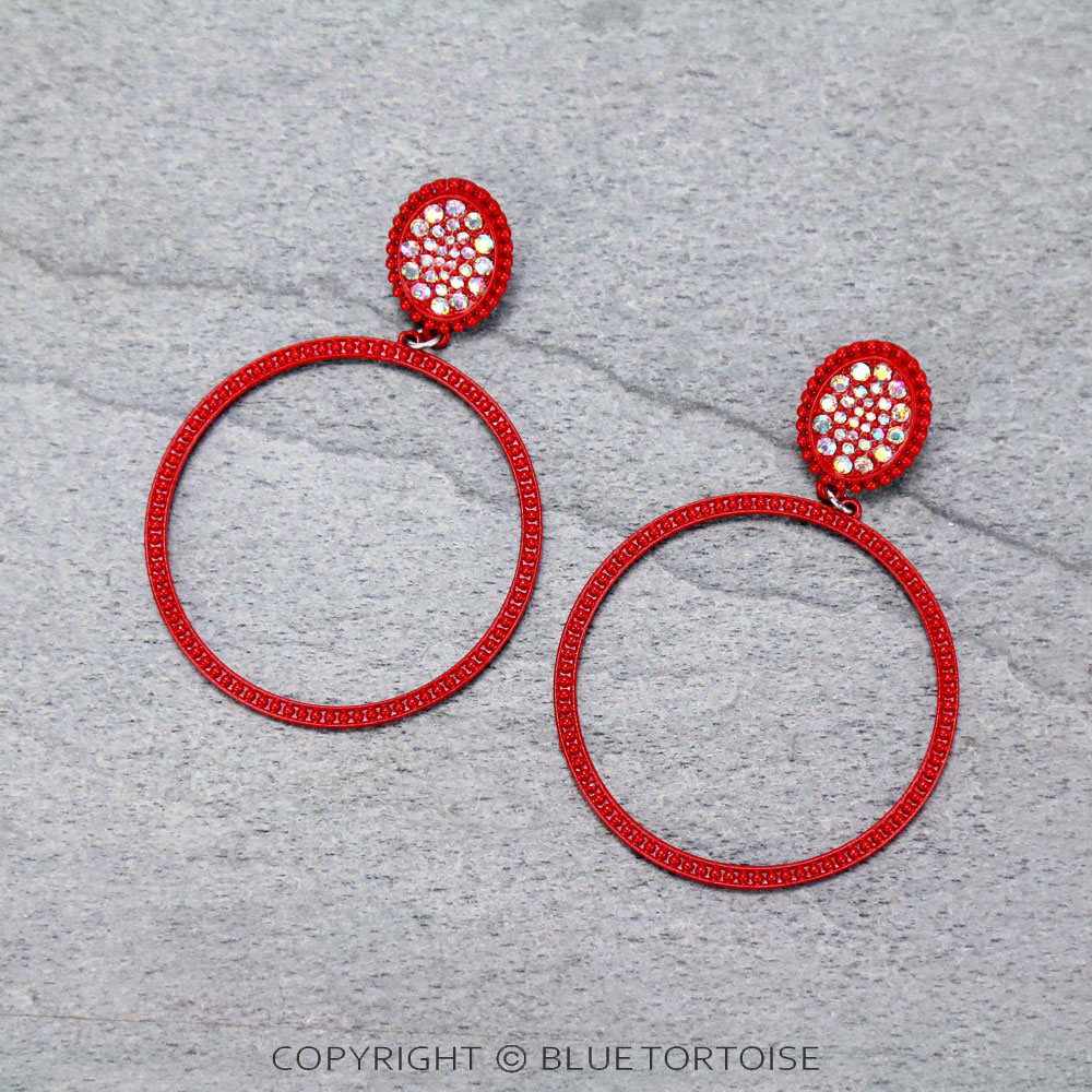 Circle with Stone Stud Earrings