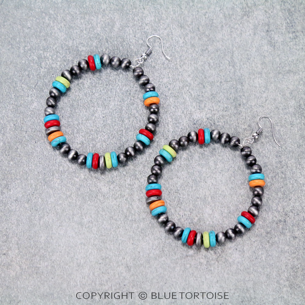 Navajo Style Pearl and bead Dangle Earrings