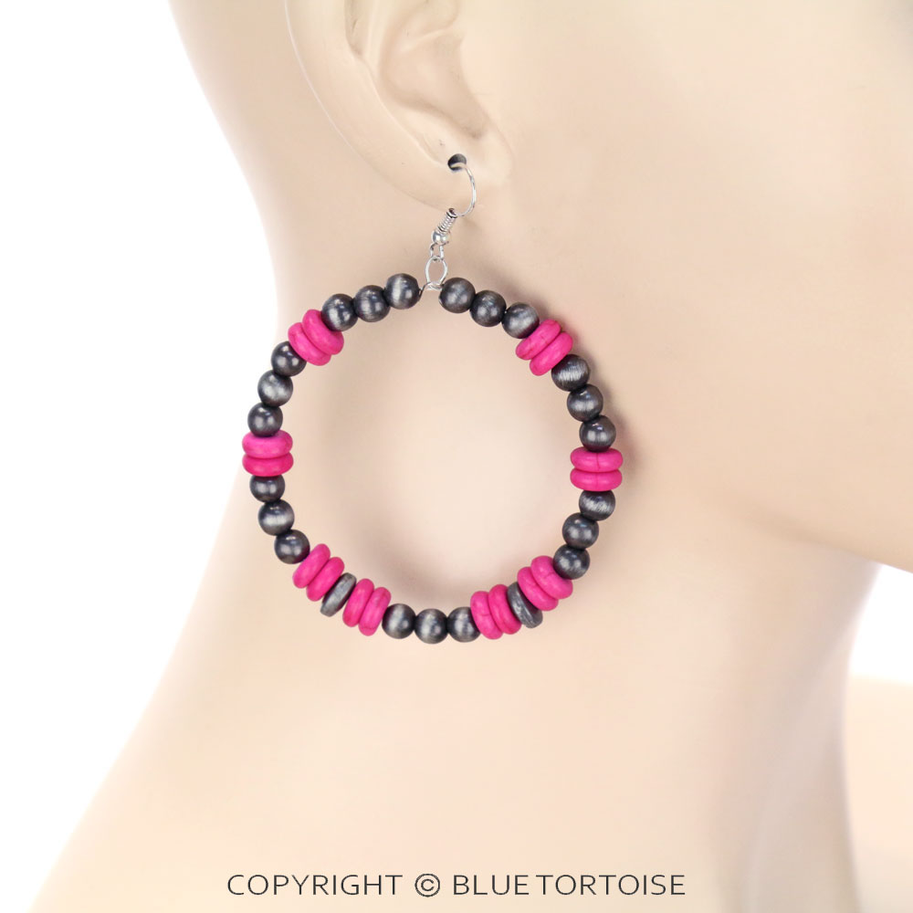 Navajo Style Pearl and bead Dangle Earrings - Image 2