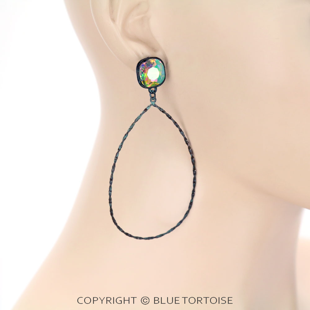 Teardrop with Glass Stone Stud Earrings - Image 2