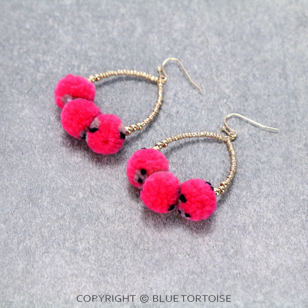 Leopard Pompom Teardrop Dangle Earrings