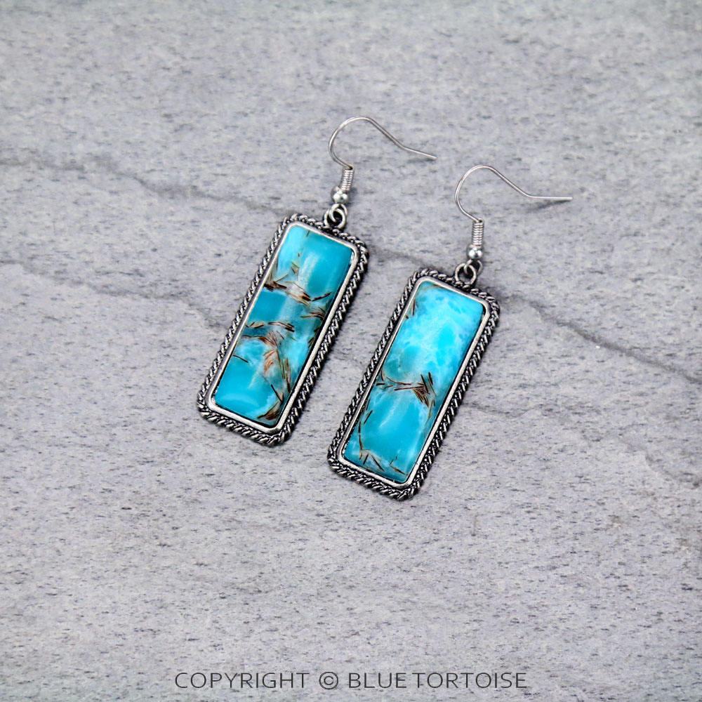 Western Rectangle Hand Stone Dangle Earrings