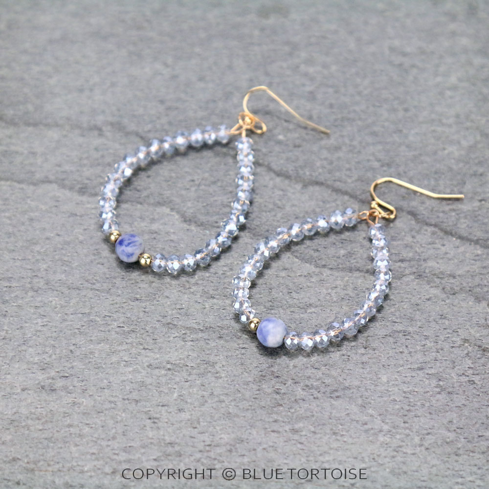 Glass Bead with Semi Stone Teardrop Dangle Earrings