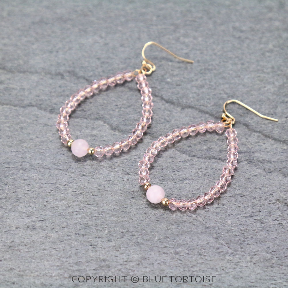 Glass Bead with Semi Stone Teardrop Dangle Earrings