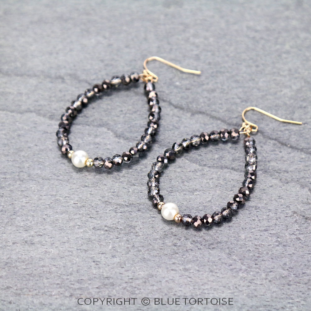 Glass Bead with Pearl Teardrop Dangle Earrings