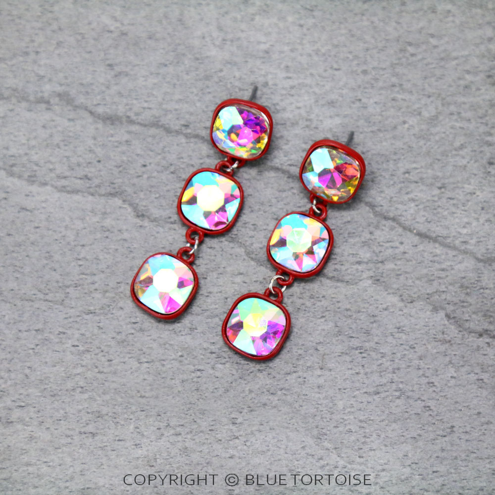 Glass Stone Drop Stud Earrings