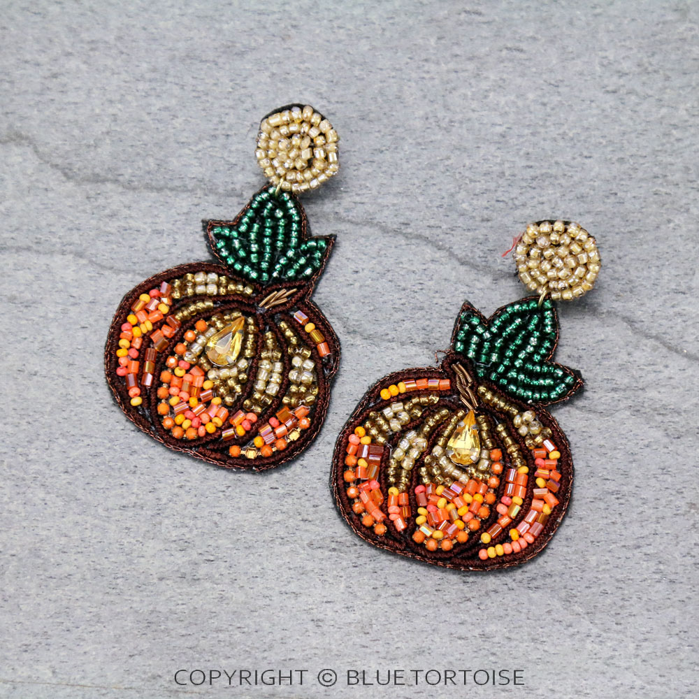 Thanksgiving Seed Bead Pumpkin Stud Earrings
