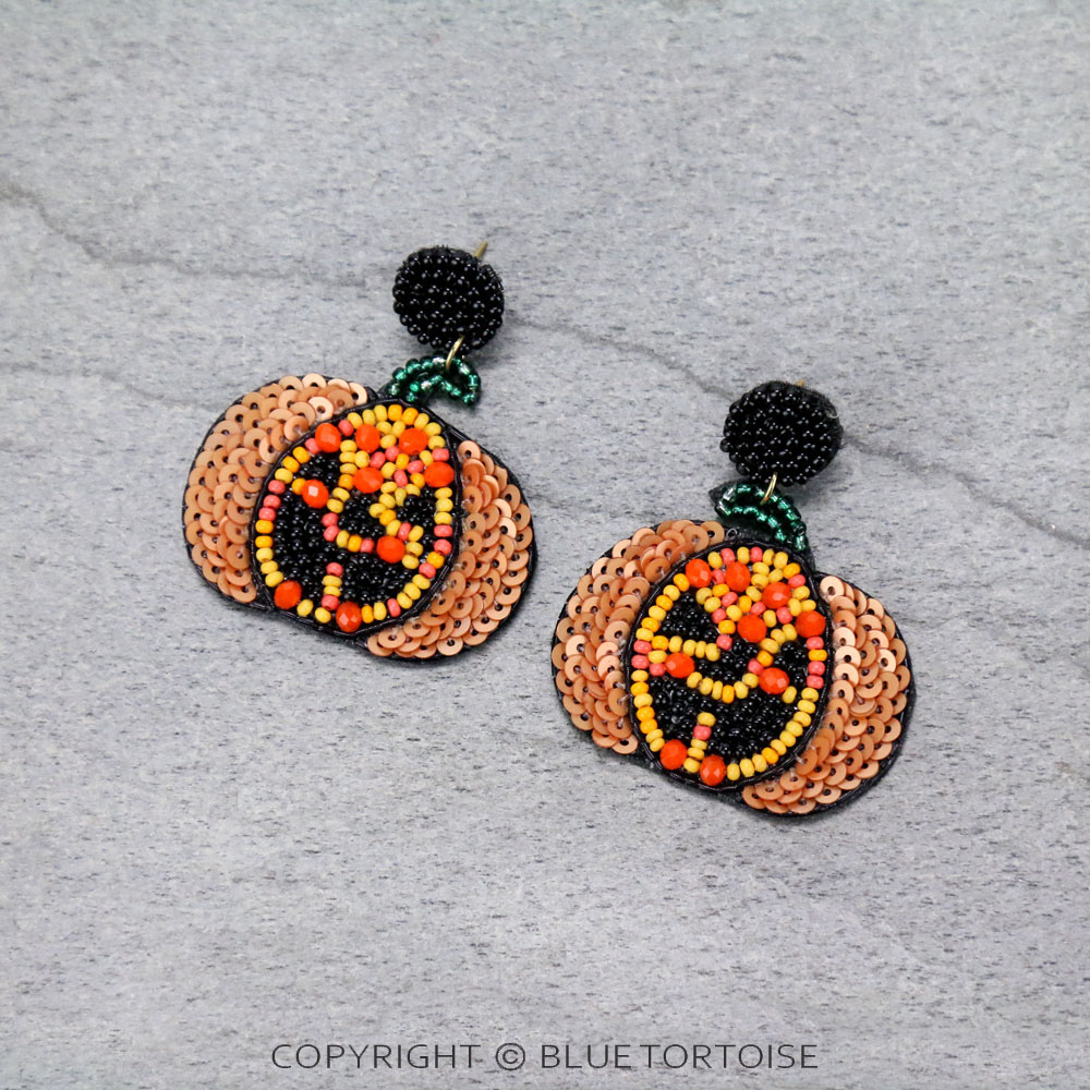 Halloween Seed Bead Pumpkin Stud Earrings