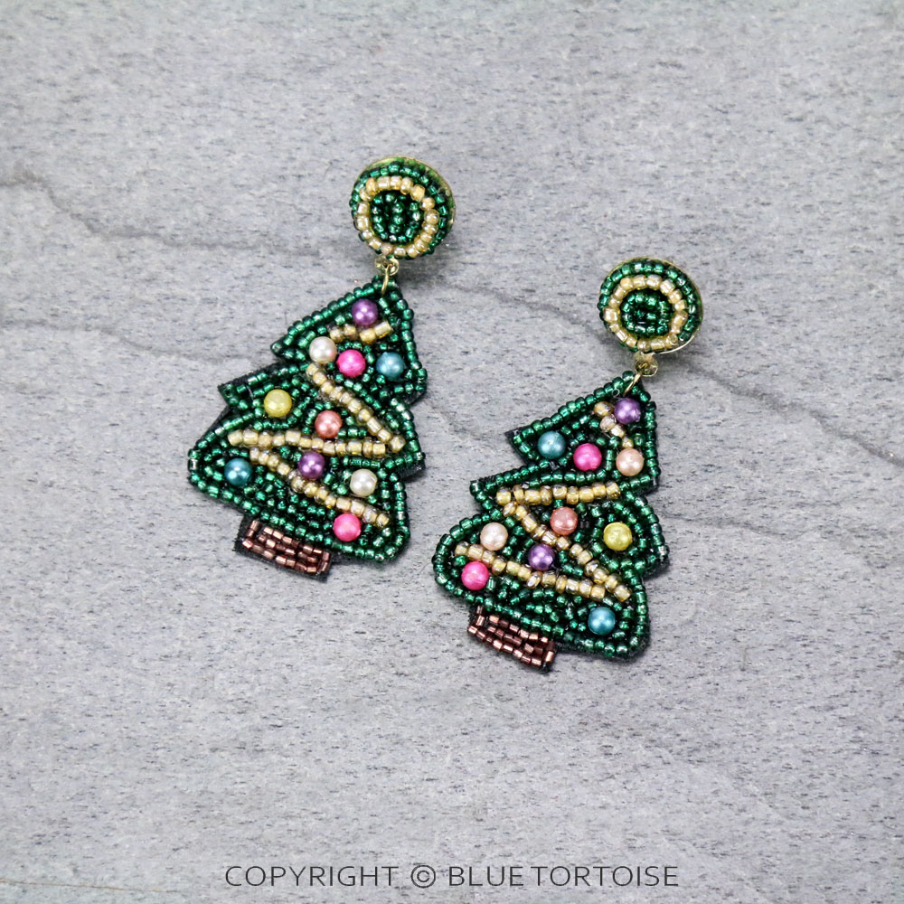 Christmas Seed Bead Tree Stud Earrings