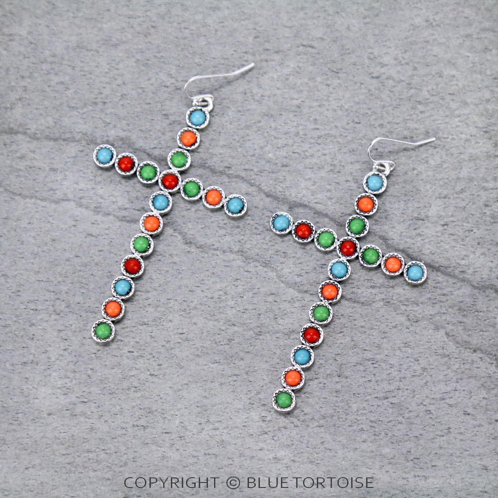 Western Acrylic Stone Cross Dangle Earrings