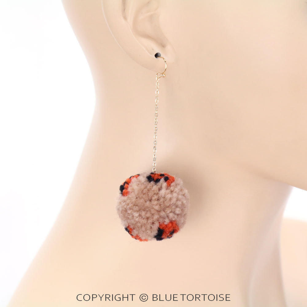 Leopard Pompom Dangle Earrings - Image 2