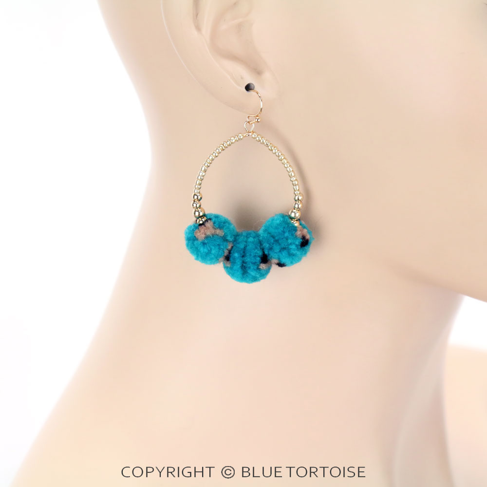 Leopard Pompom Teardrop Dangle Earrings - Image 2