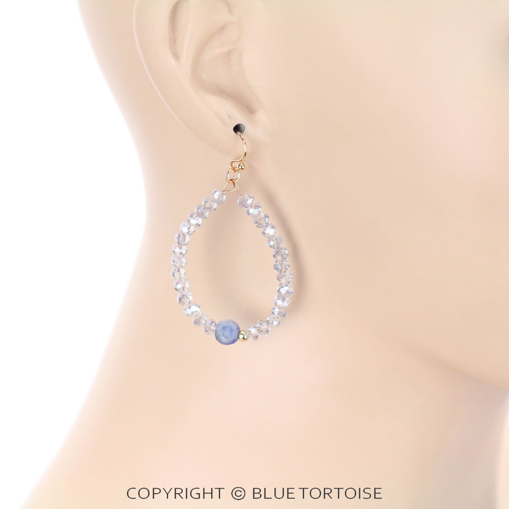 Glass Bead with Semi Stone Teardrop Dangle Earrings - Image 2