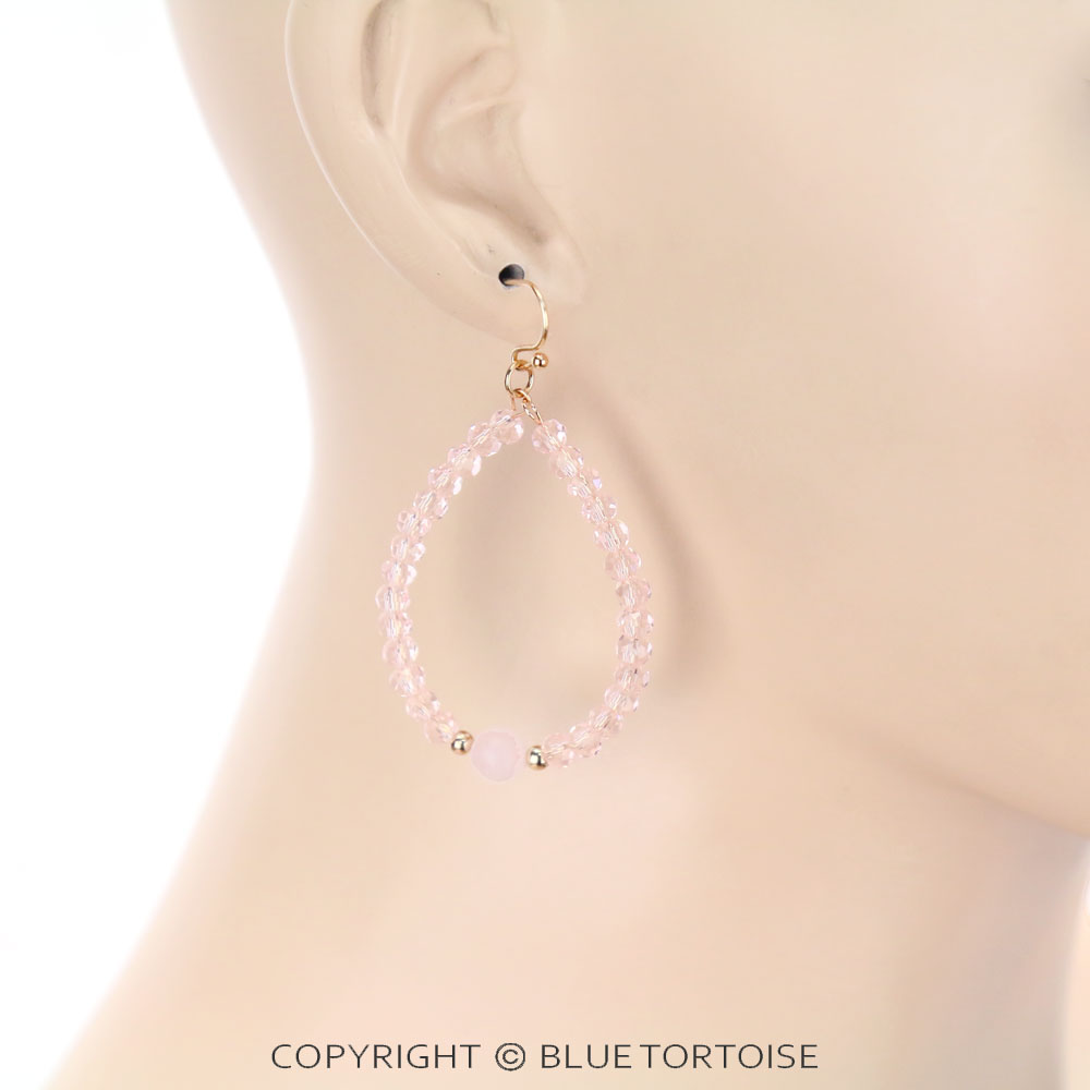 Glass Bead with Semi Stone Teardrop Dangle Earrings - Image 2