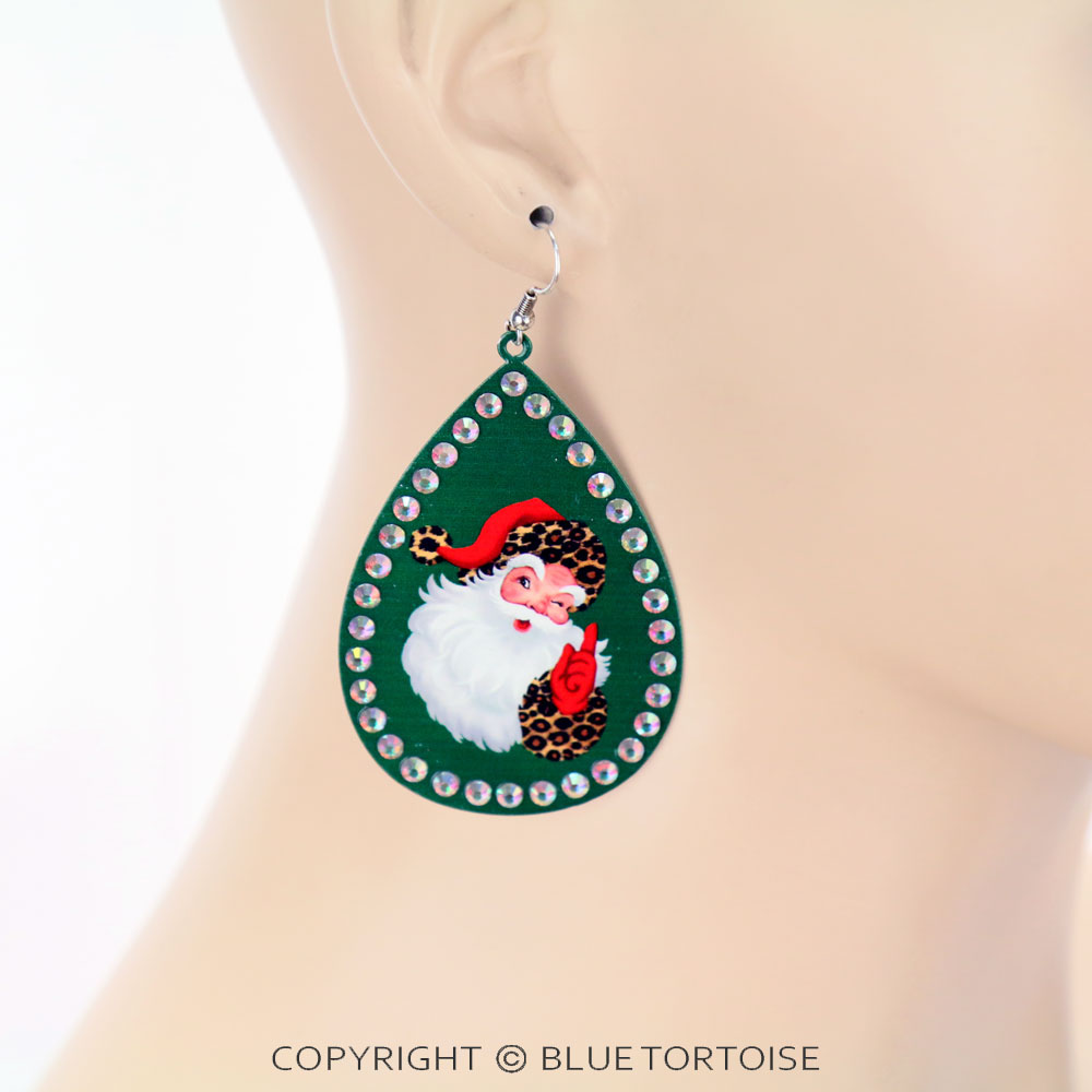 Christmas Santa Printed Metal Teardrop Dangle Earrings - Image 2