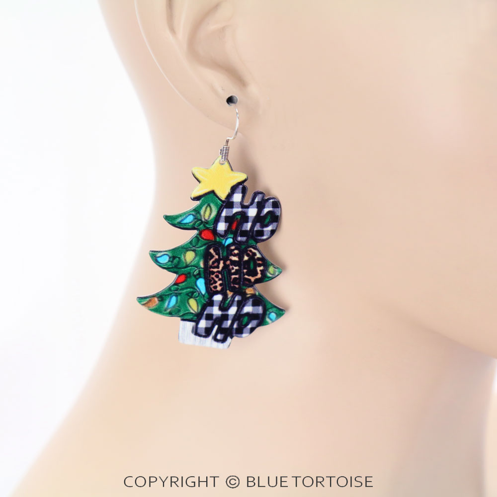 Christmas Tree "HO HO HO" Dangle Earrings - Image 2
