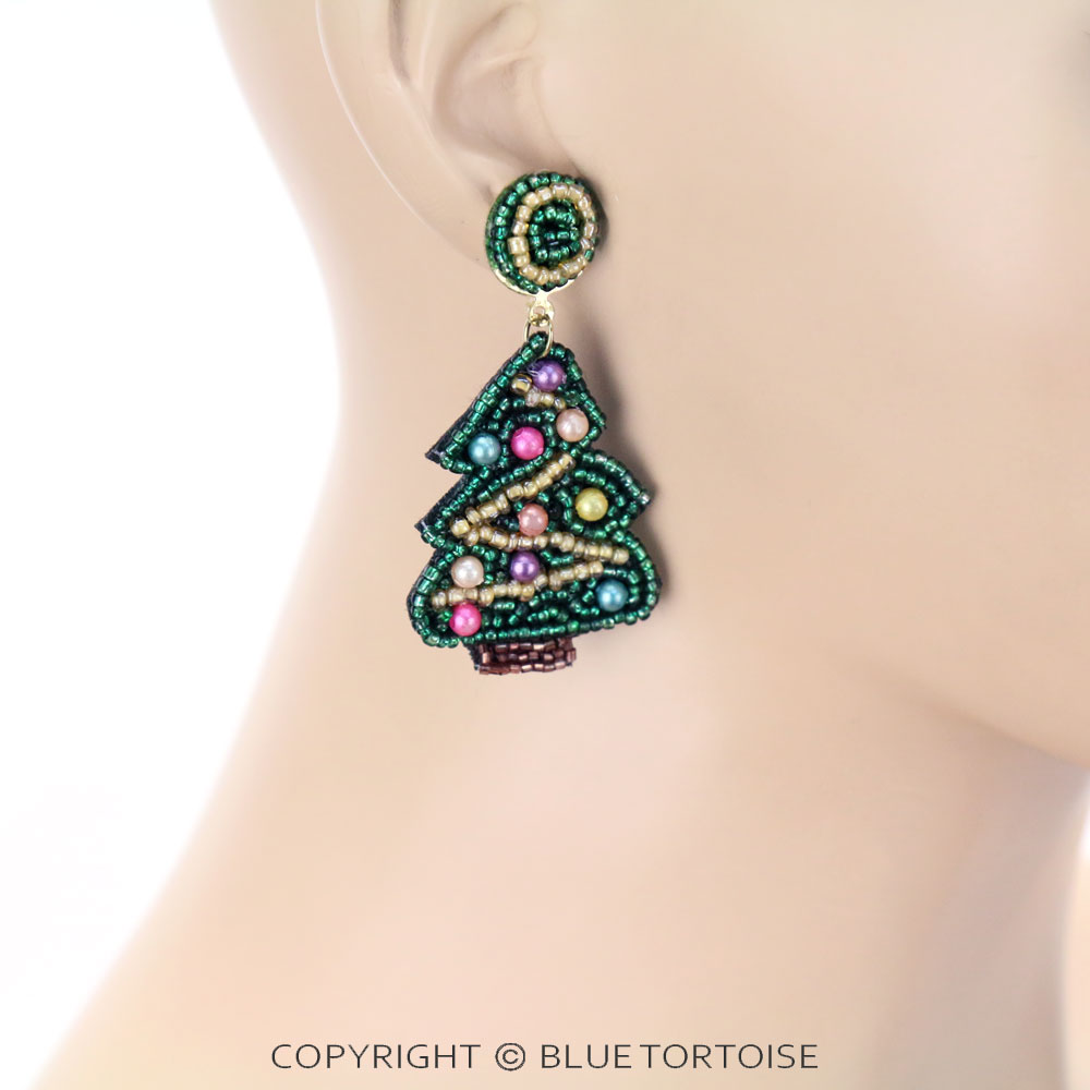 Christmas Seed Bead Tree Stud Earrings - Image 2