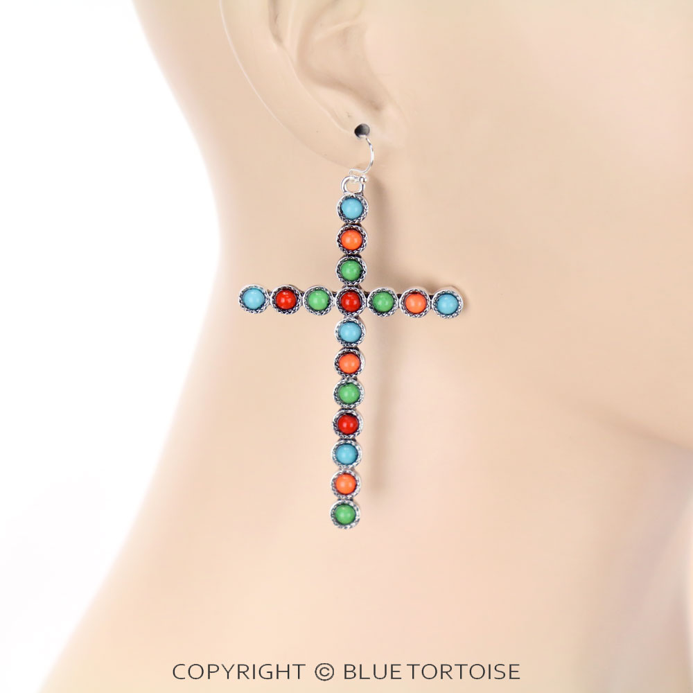 Western Acrylic Stone Cross Dangle Earrings - Image 2